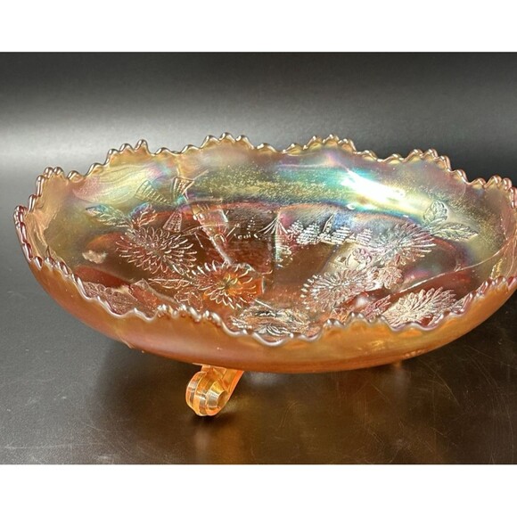 Vintage Imperial Carnival Windmill Pattern Footed Round Glass Bowl with 3 Feet - Picture 8 of 14